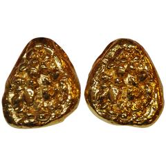 Retro Yves Saint Laurent Huge Gilded Gold Clip On Earrings