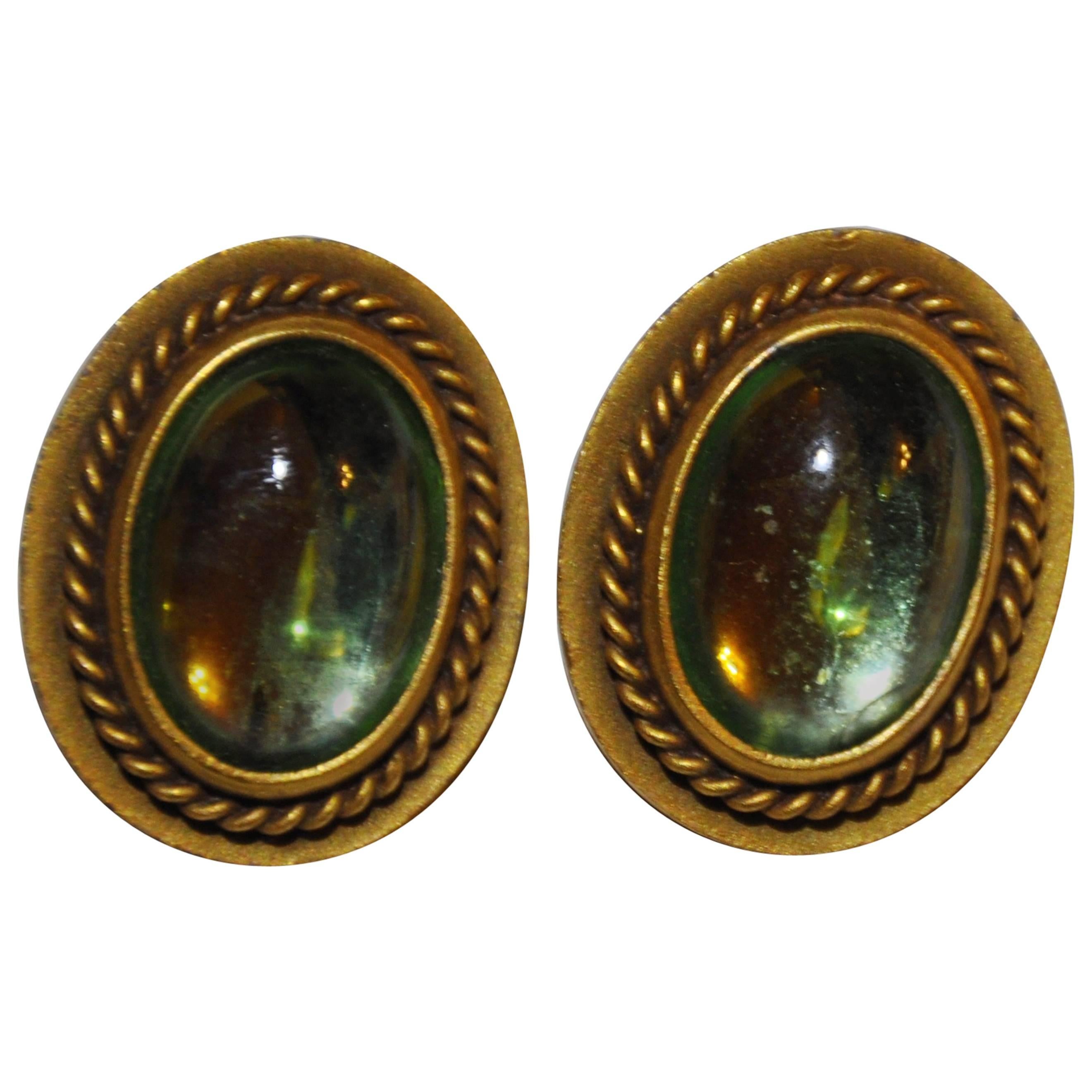 Yves Saint Laurent Pour Glass with Gold Tone Clip on Earrings