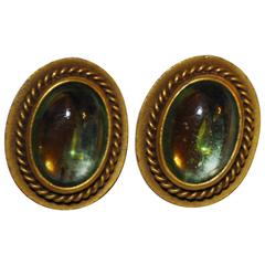 Vintage Yves Saint Laurent Pour Glass with Gold Tone Clip on Earrings