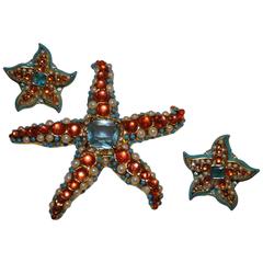 Vintage Kenneth Jay Lane Whimsical Colorful Large "StarFish" Brooch and Earrings