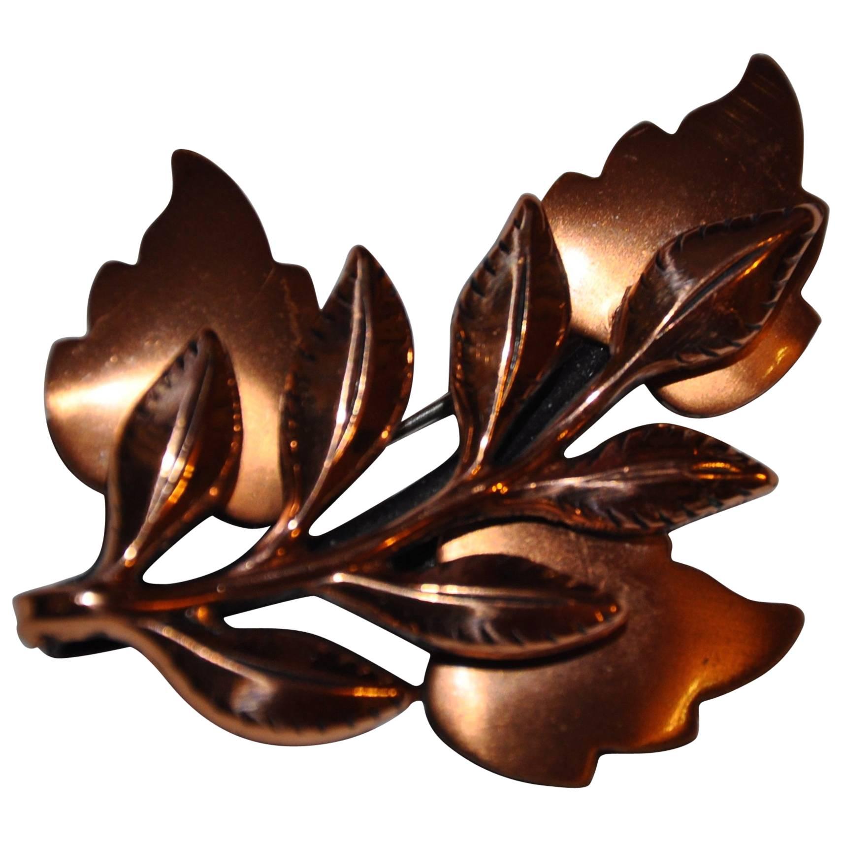 Renoir "Multi Leaves" Gilded Copper Brooch For Sale
