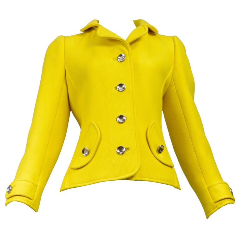 Courreges Yellow Metal Button Jacket For Sale at 1stDibs