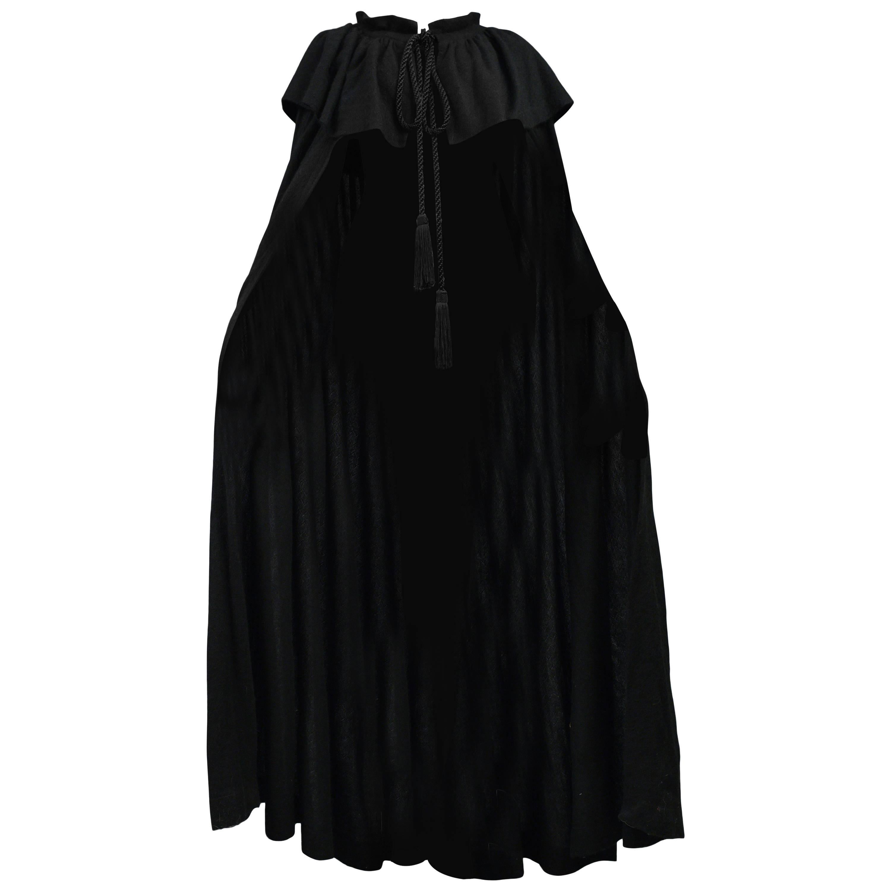 Yves Saint Laurent Black Cashmere Cape 1970s