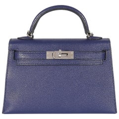 Hermes Mysore Chèvre Navy Bleu Encre Mini Kelly II 20 PHW