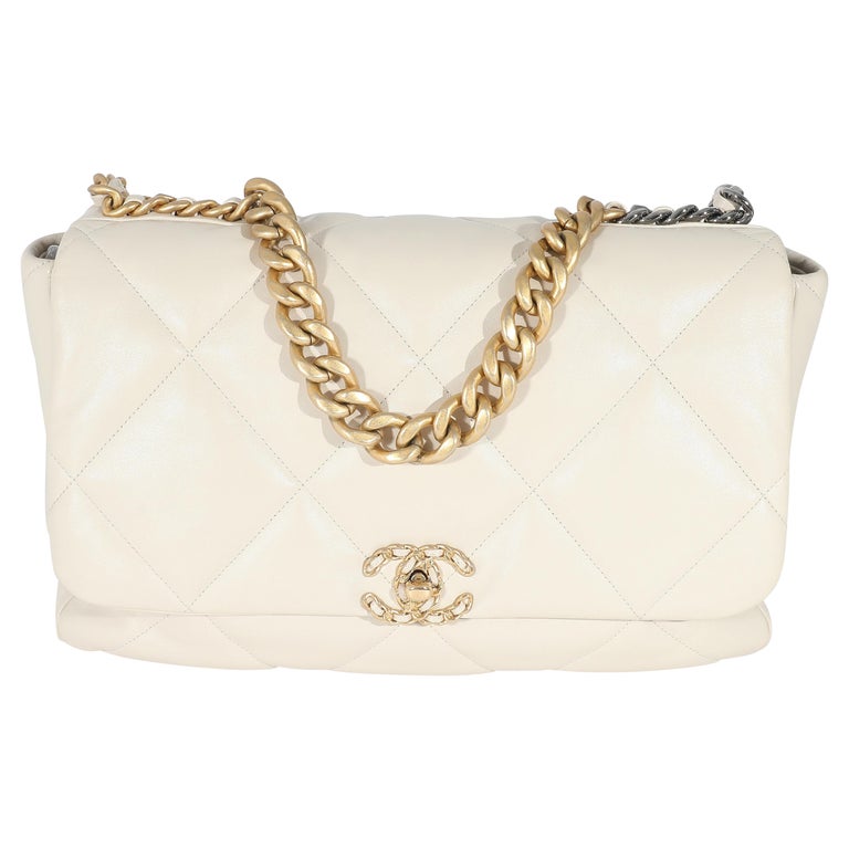 Chanel Ivory Shiny Quilted Lambskin Maxi Chanel 19 Flap Bag For