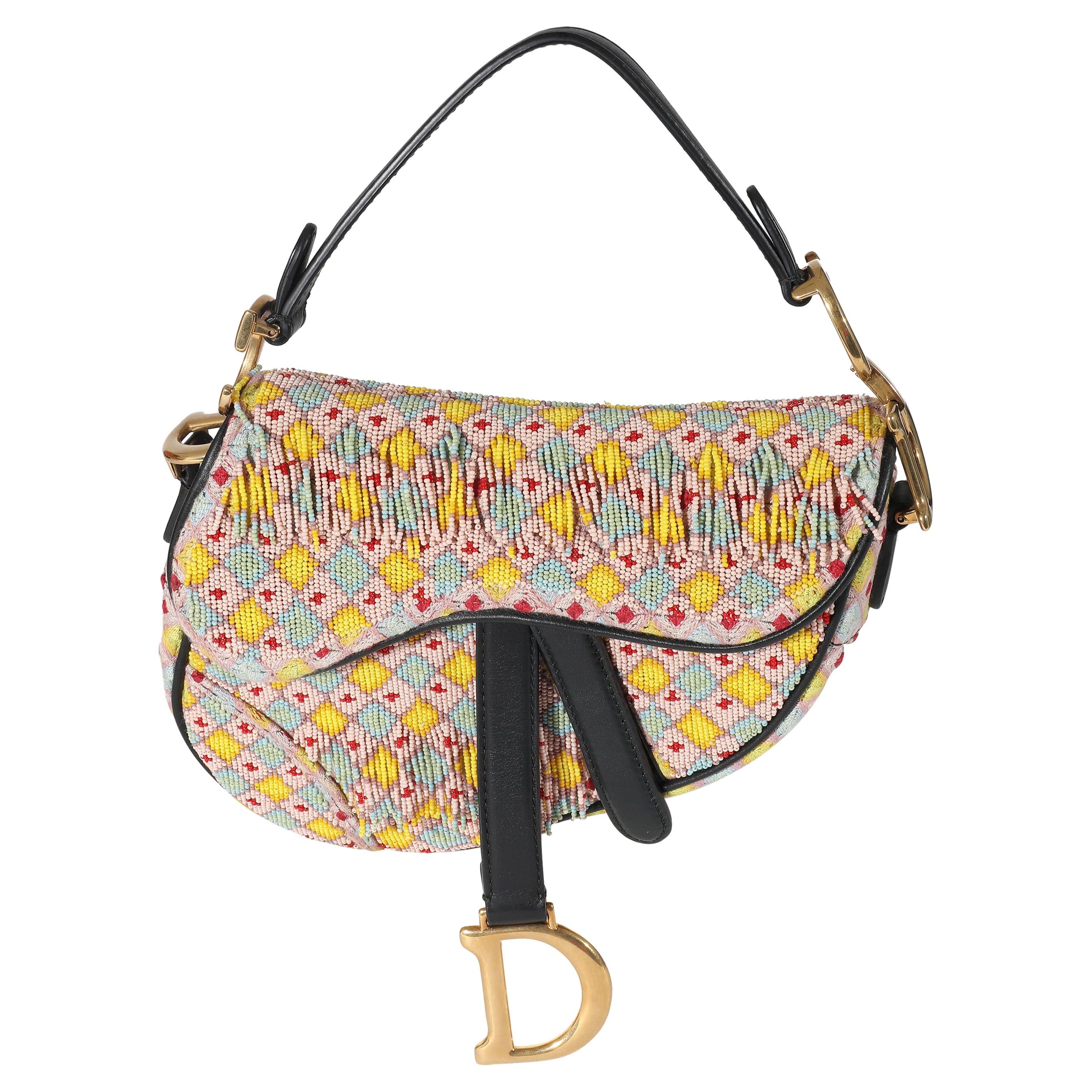 Christian Dior Multicolor Beaded Tassel Micro Saddle Bag For Sale