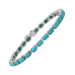 14 Carat Natural Turquoise Oval Cut Tennis Bracelet 925 Sterling Silver Bracelet