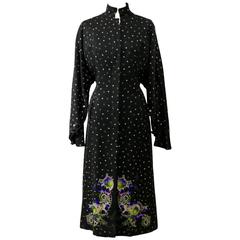 1970s LANCETTI Black Printed Kimono Style Overcoat