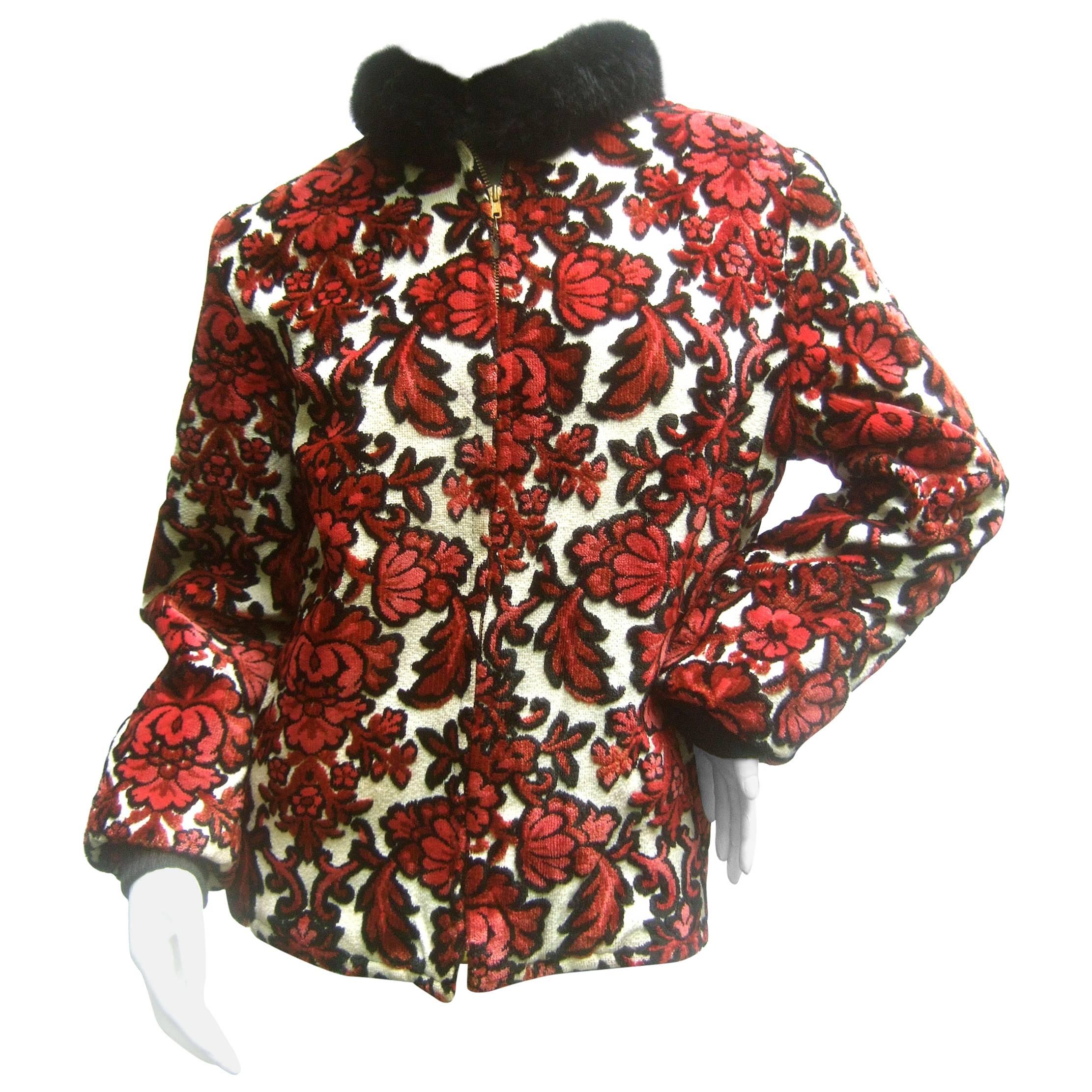 1960s Brocade Cut Velvet Zippered Jacket  For Sale