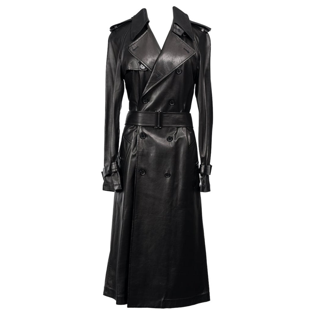 GUCCI by Tom Ford Long Black Leather Trench Coat, late 1990s For Sale
