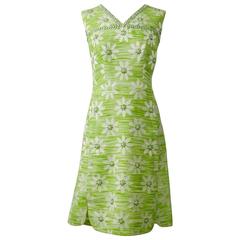 1960s Apple Green Beadeds Embroidered Cocktail Mod Dress