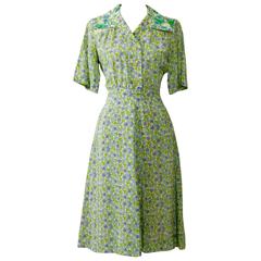 Vintage 1970s OLEG CASSINI Green Floral Print Dress