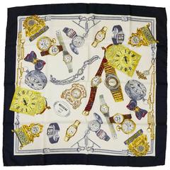 Vintage 1980s MOSCHINO Time Novelty Print  Silk Scarf