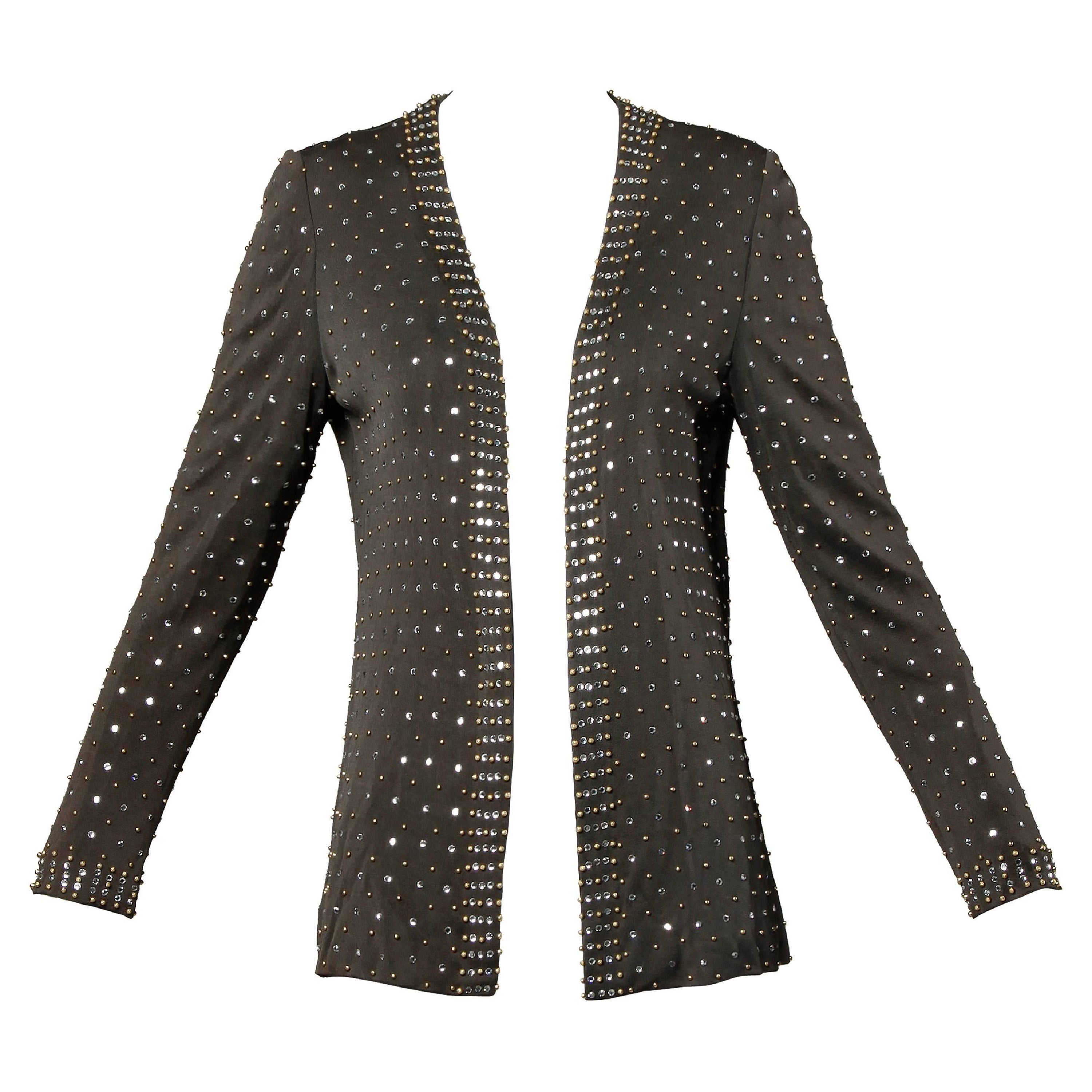 Adele Simpson Vintage Crystal Rhinestone + Beaded Silk Jersey Jacket For Sale