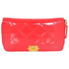 10/26 Chanel Neon Pink Patent Leather Small Boy Wallet