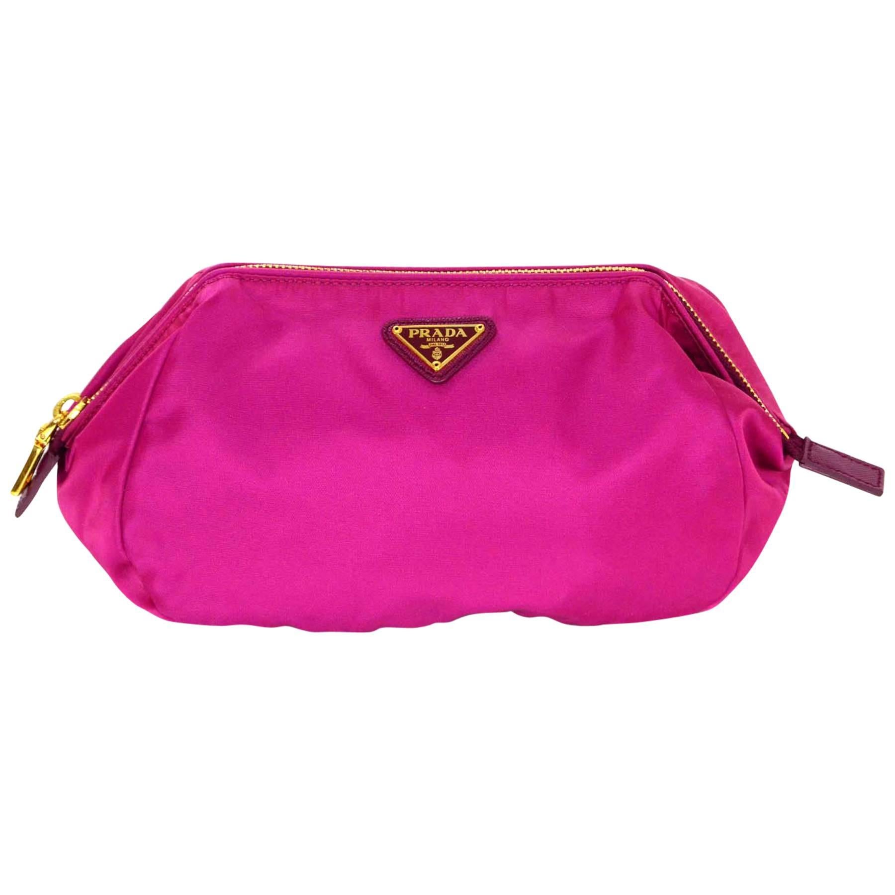 Prada Fuchsia Nylon Makeup Pouch Bag