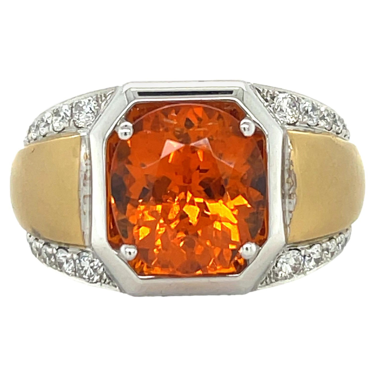 Bague pour homme en or 14KYW avec spessartite et diamants