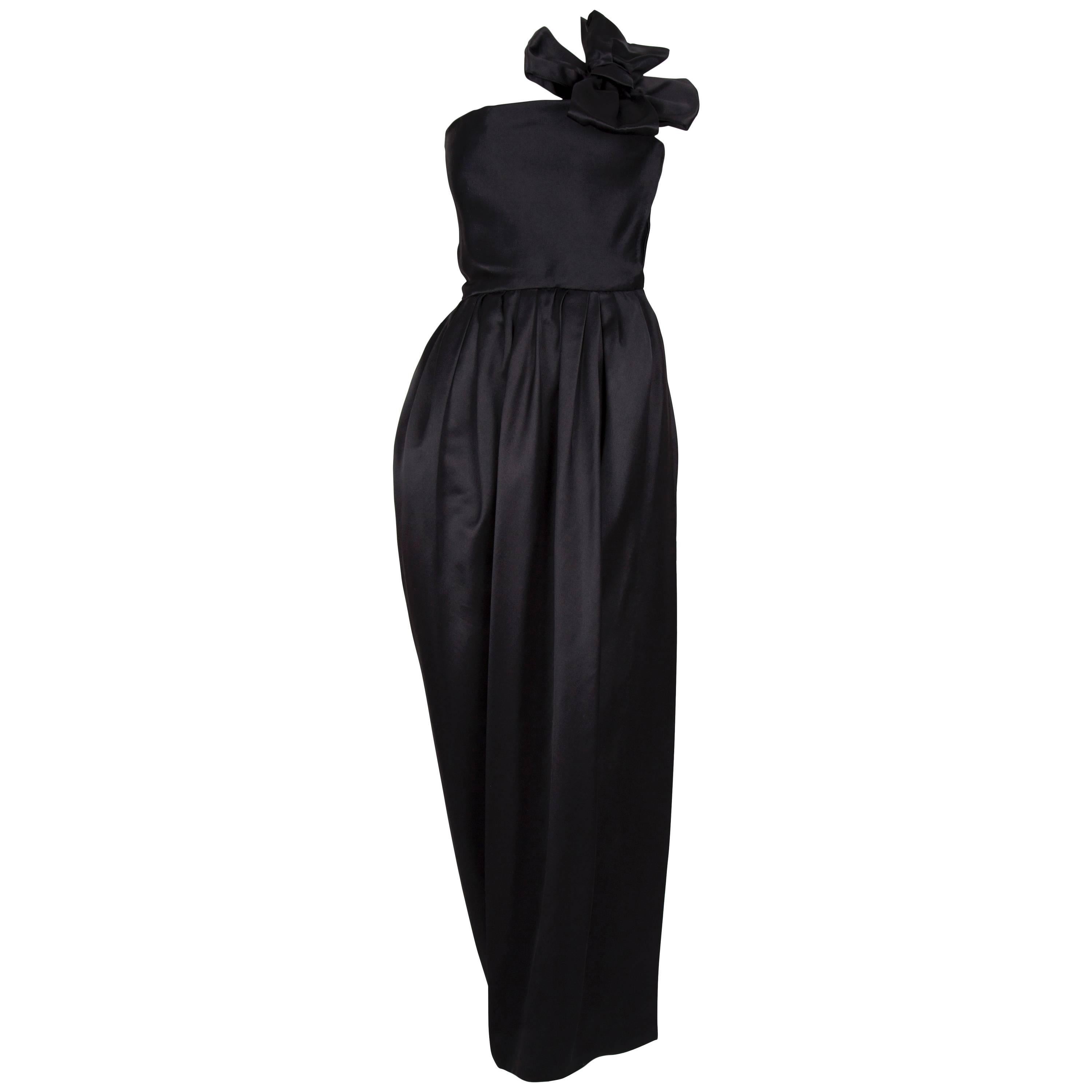 A/W 1979 Dior Couture Silk Satin One Shoulder & Dramatic Bow Tulip Skirt Gown  For Sale