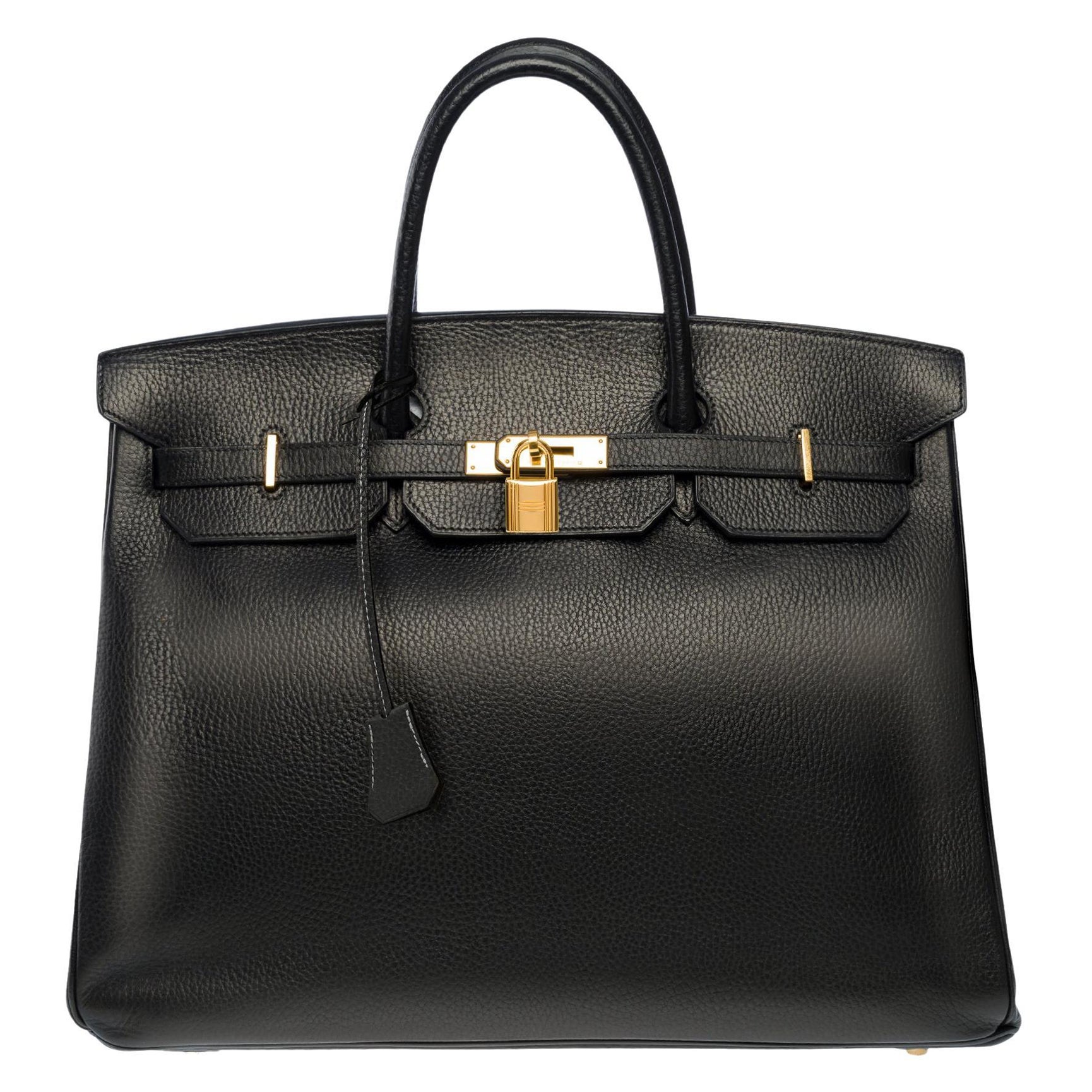 Classy Hermes Birkin 40cm handbag in Black Vache Ardennes Calf leather, GHW