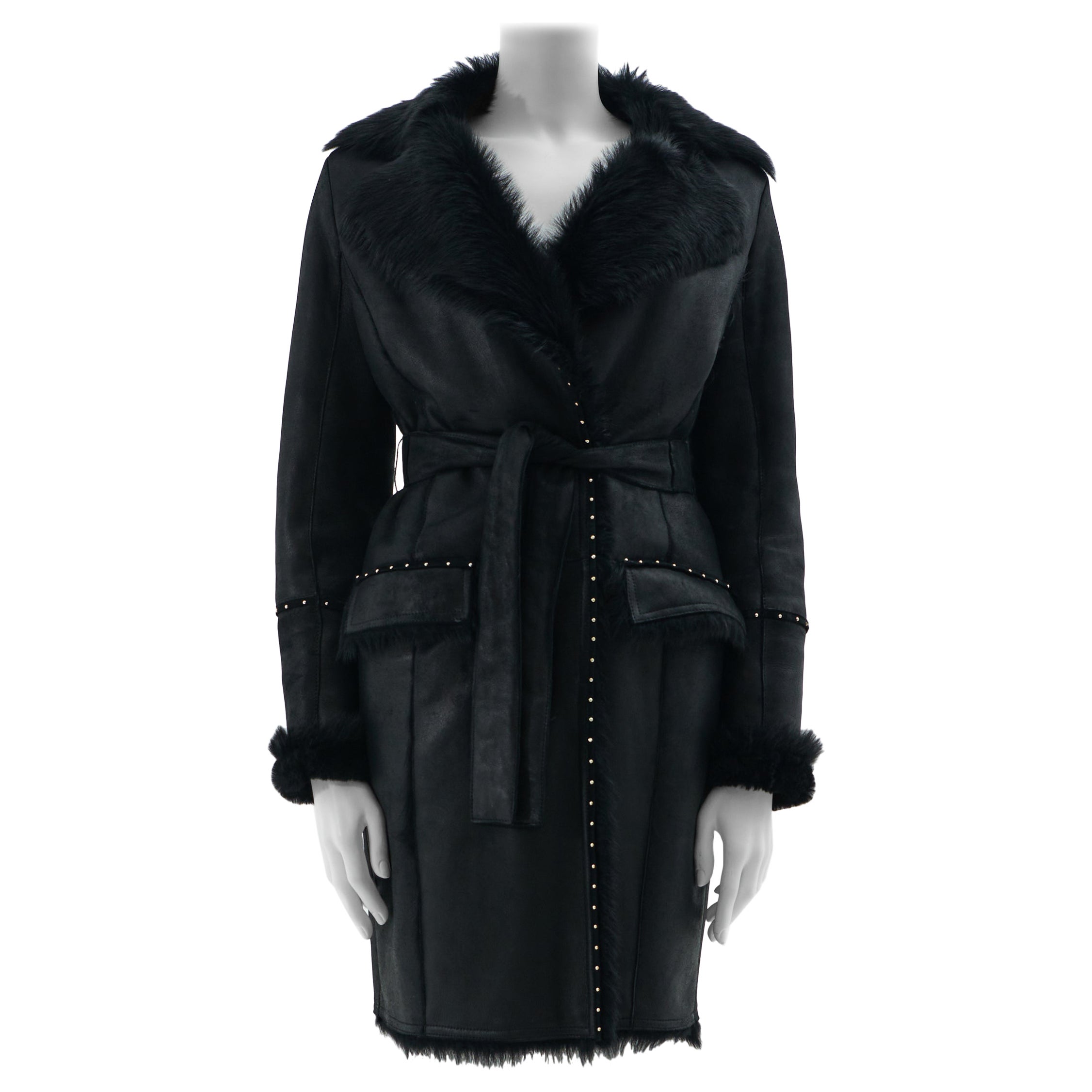 Roberto Cavalli F/W 2010 Black sheepskin stud coat  For Sale