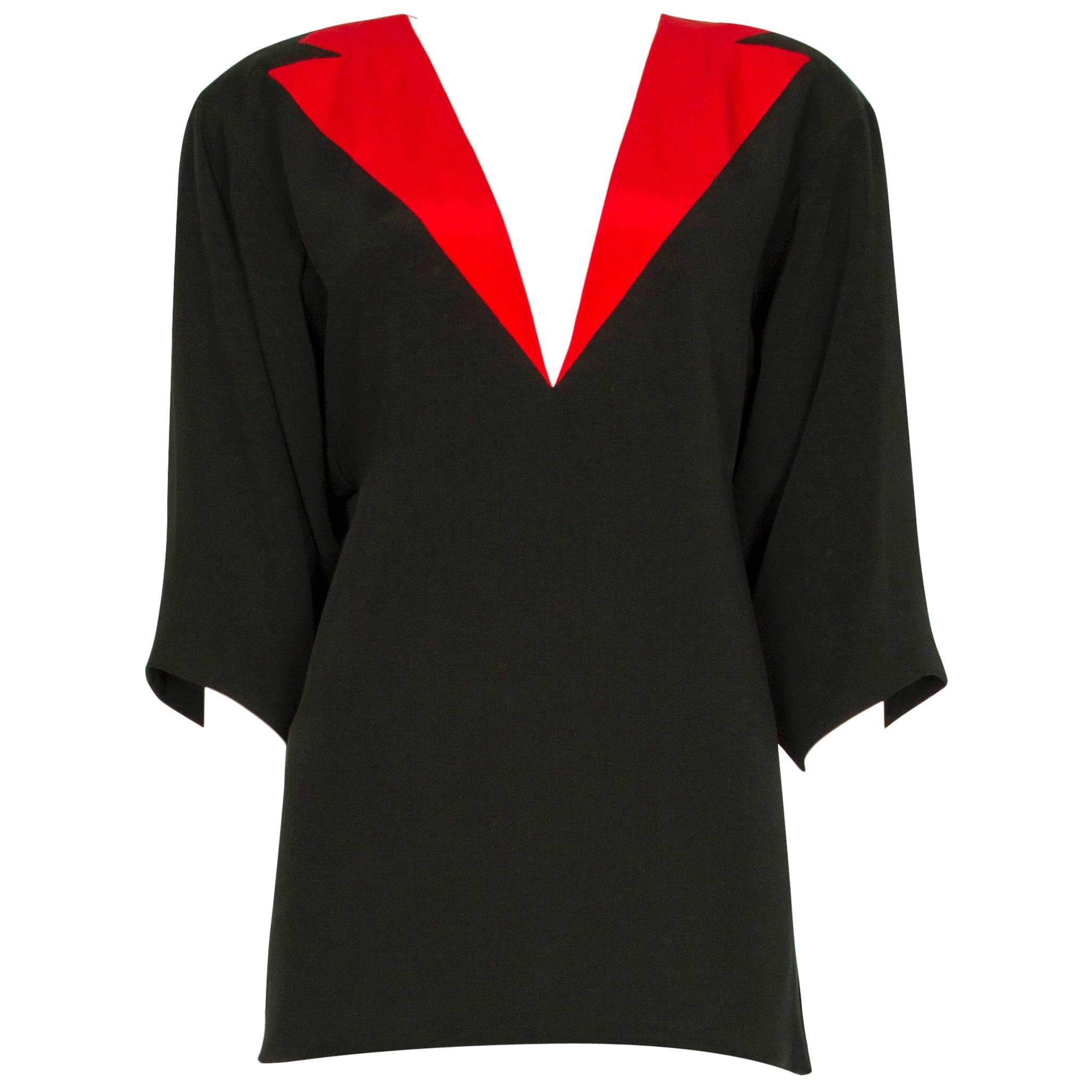 S/S 1983 Dior Couture Black Red & Ivory Silk Trompe L'Oeil Boxy Tunic For Sale