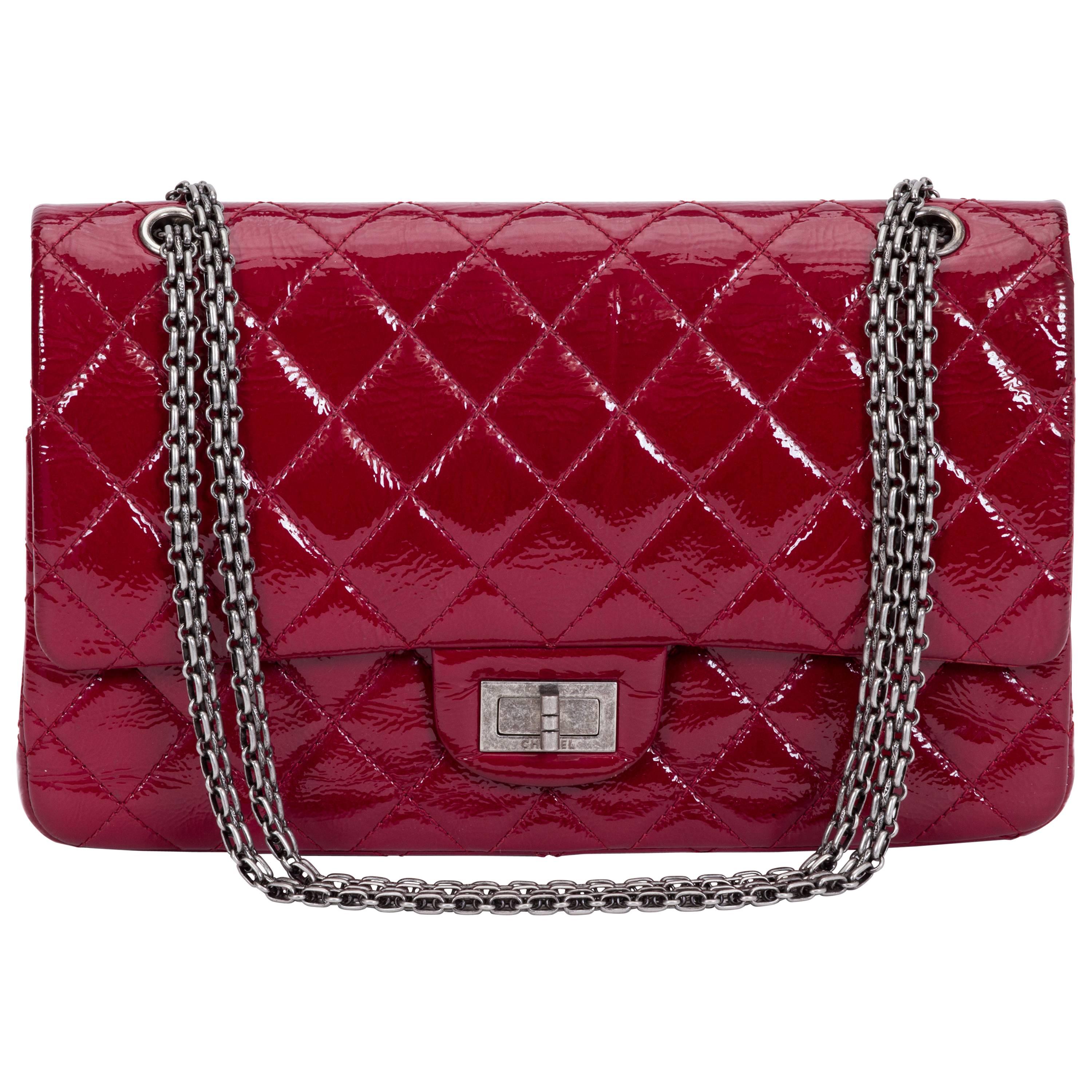Chanel Burgundy Patent Jumbo Bag