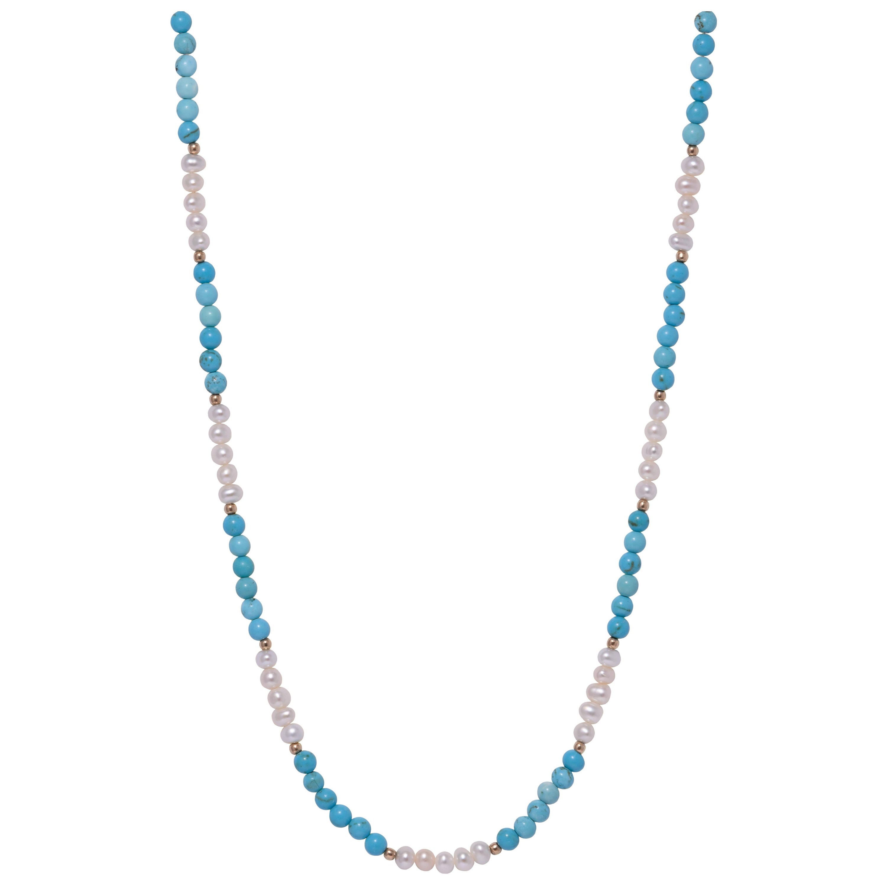 Freshwater Pearl and Turquoise Gold Plated Stainless Steel Beaded Necklace For Sale