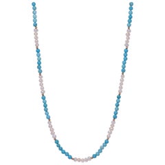 Collier de perles d'eau douce et turquoise plaqué or et acier inoxydable