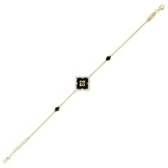Solid Gold Diamond Bracelet with Black Fire Enamel Detailing