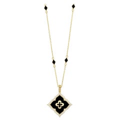 Solid Gold Diamond Necklace with Black Fire Enamel Detailing