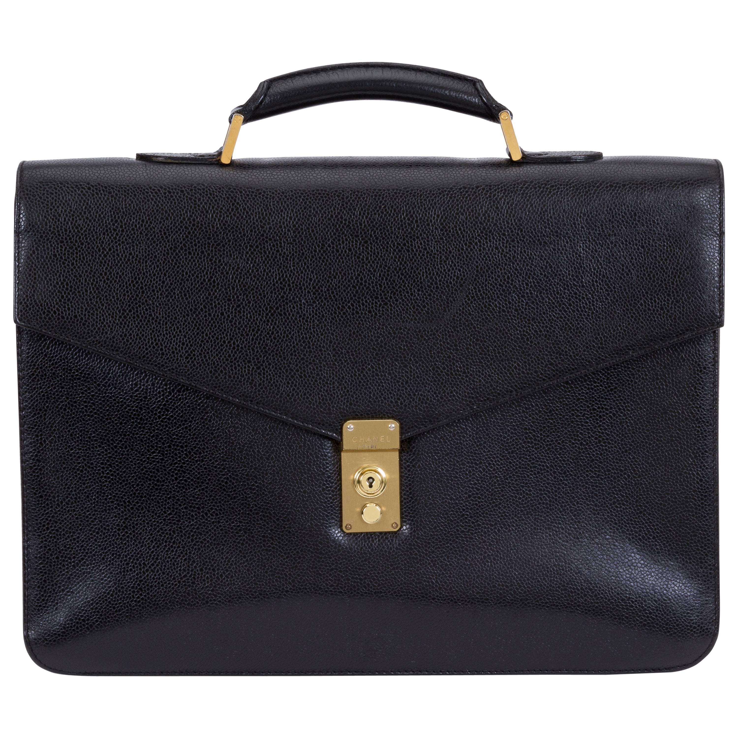 Chanel Black Caviar Unisex Briefcase Bag