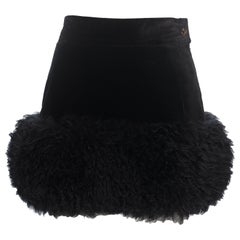 Vintage Vivienne Westwood High-Waisted Velvet Mini Skirt with Sheepskin Hem, fw 1994