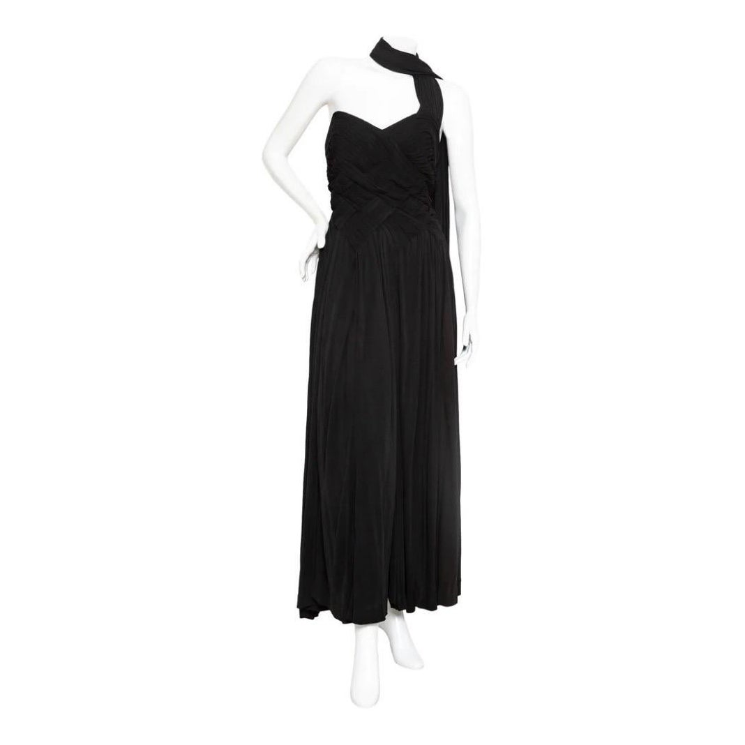 Madame Grès 1960s Black Sleeveless Scarf Dress For Sale
