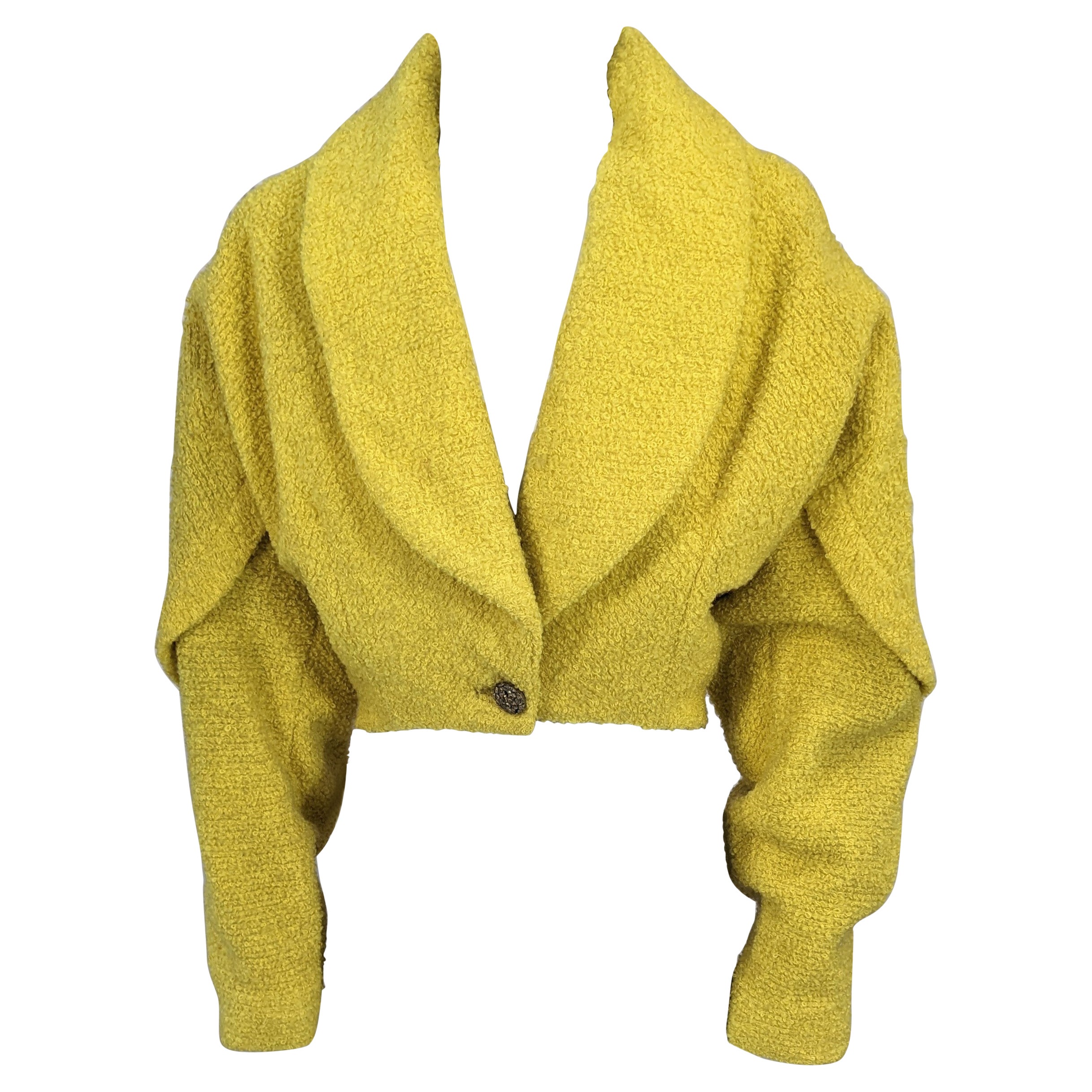 Chrome Yellow Wool Boucle Bolero Jacket For Sale