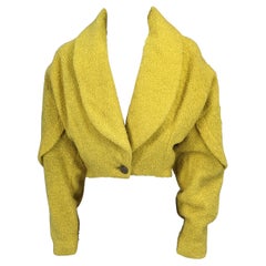 Veste boléro en laine bouclée jaune chrome