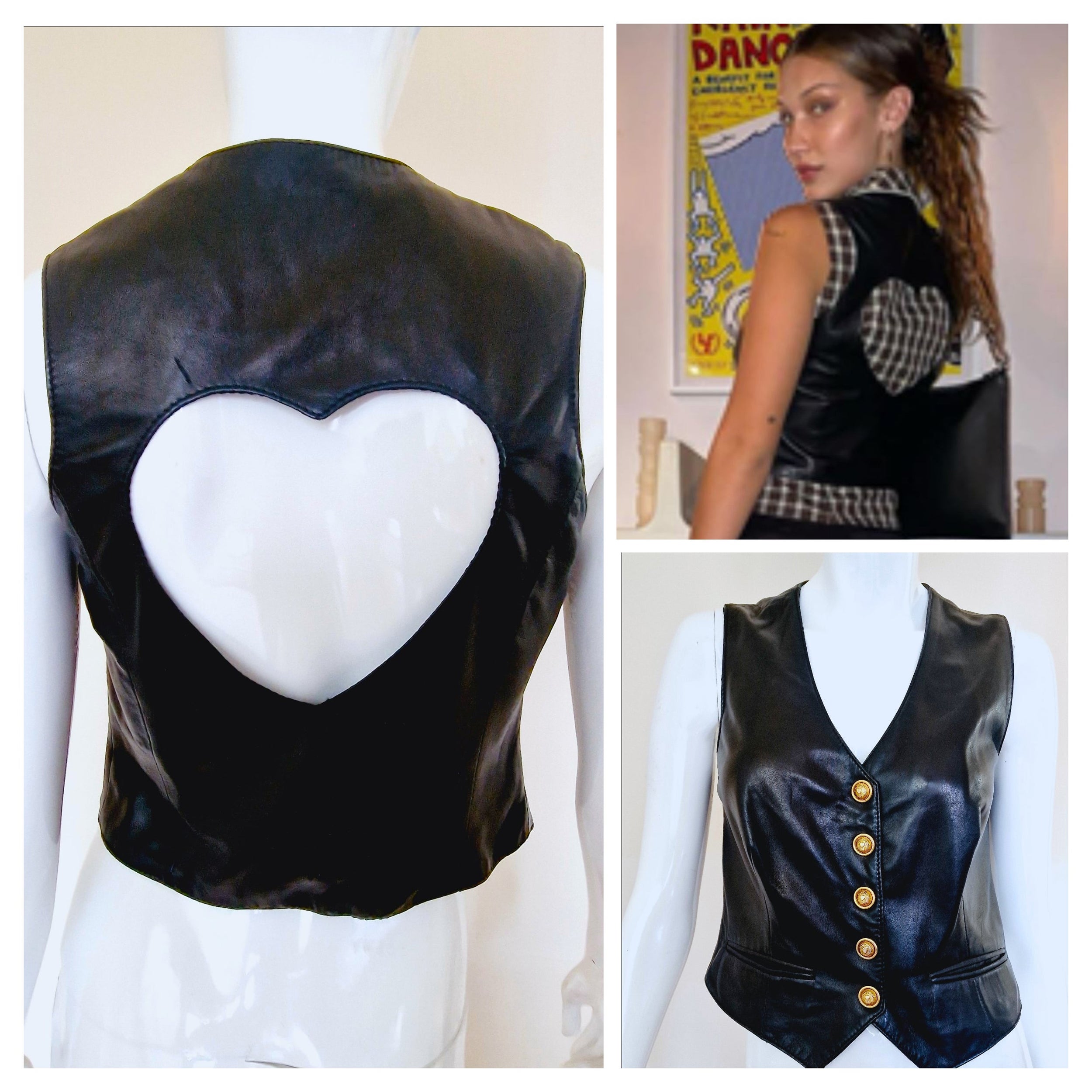 Moschino Leather Heart Cut out Cut-out Bella Hadid Top Jacket Black Medium Vest For Sale