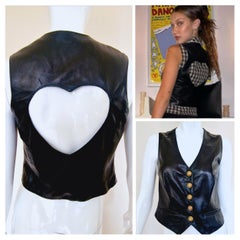 Vintage Moschino Leather Heart Cut out Cut-out Bella Hadid Top Jacket Black Medium Vest