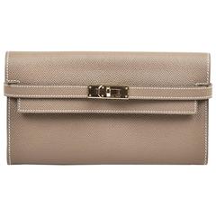 Hermes New in Box Etoupe Taupe Epsom Leather "Kelly Long" Wallet