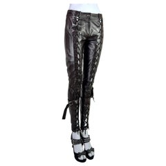 Used Dior by John Galliano Fall 2003 Leather Lace-Up Pants in Dark Chocolate