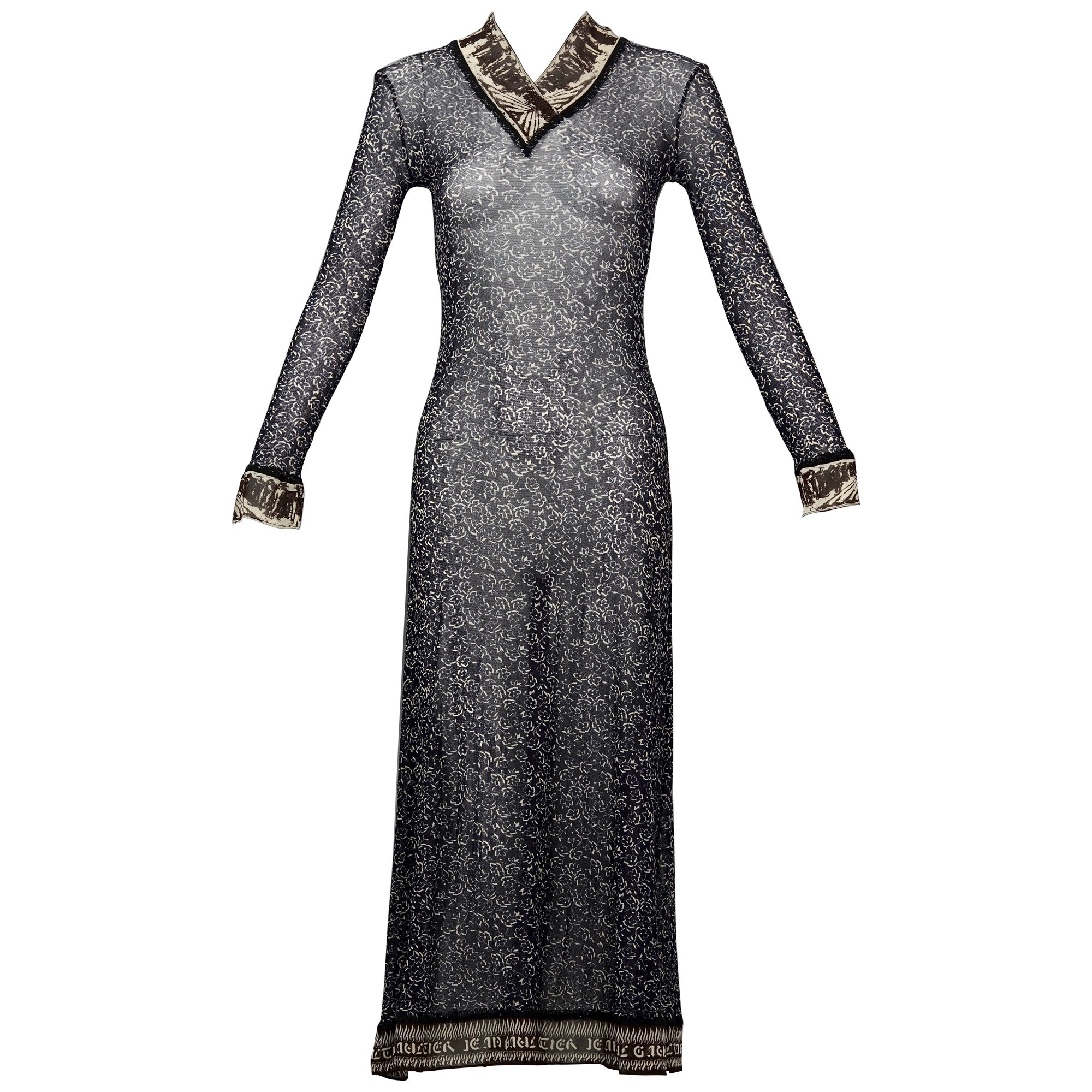Vintage 1998 jean paul gaultier tattoo print sheer mesh dress for sale