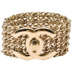 Chanel 2012 Collection Gold Tone Multistrand 'CC' Turn Lock Bracelet Size M