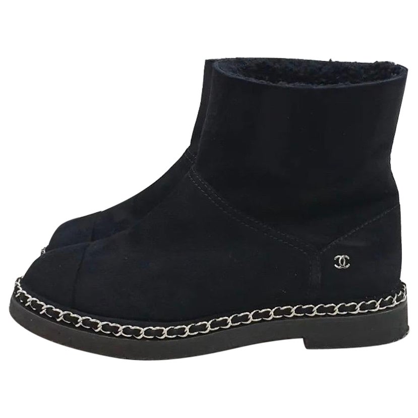 Chanel Black Suede Chain Detail Ankle Boots For Sale