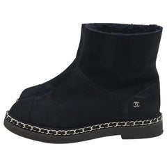 Chanel Black Suede Chain Detail Ankle Boots