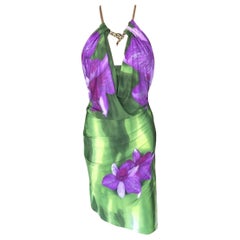 Roberto Cavalli c. 2011 Snake Embellished Neckline Floral Print Dress