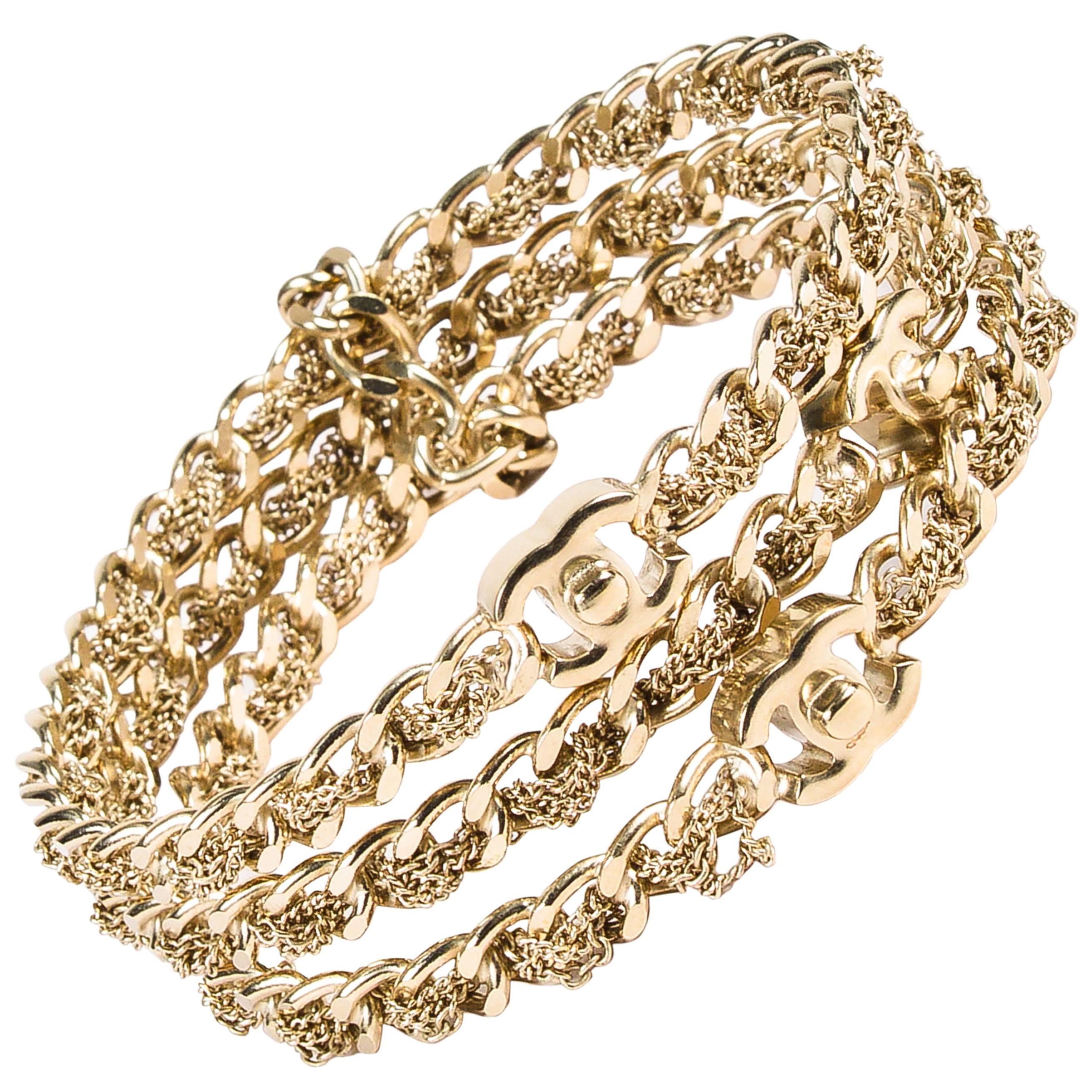 Chanel 2012 Collection Gold Tone 'CC' Logo Chain Bangle Bracelet Set Size M For Sale