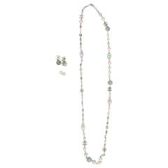 Chanel 3-pcs Jewelry Set Necklace & Earrings - blue/pink/green silver