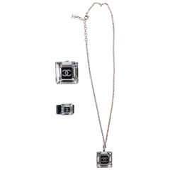 Chanel Black & White Resin Crystal Cube Jewelry Set - 3 pcs