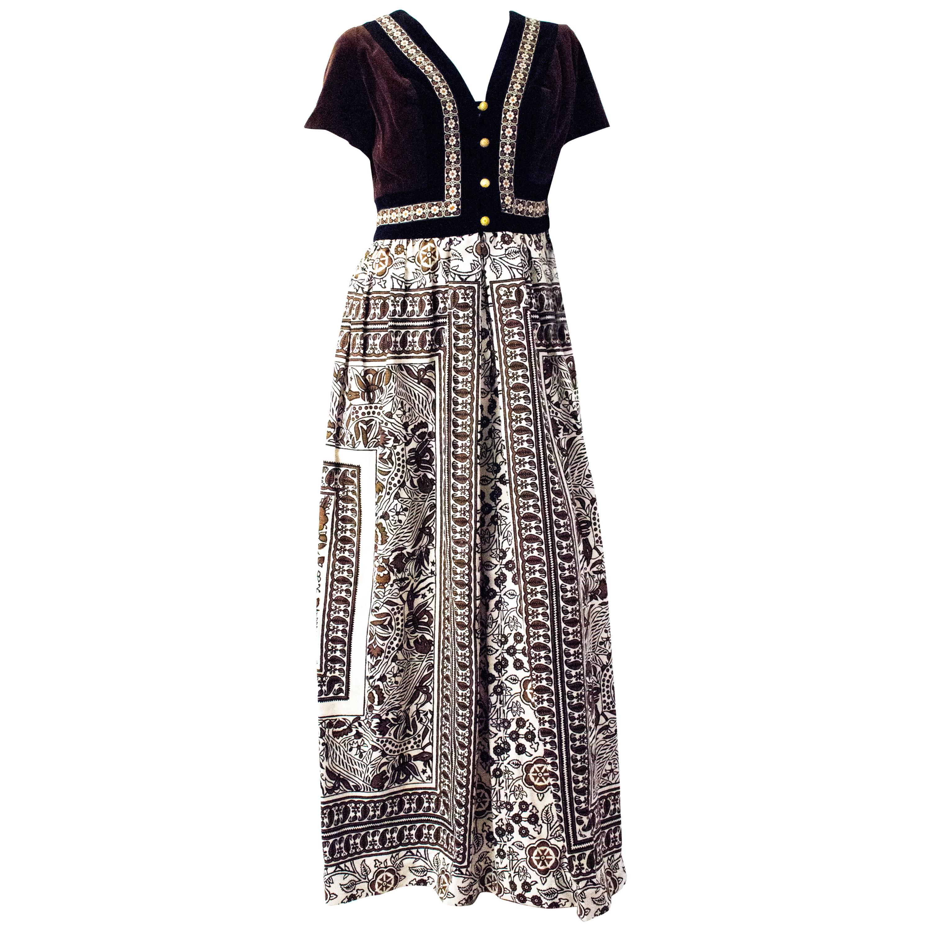 70s Jay Morley for Fern Violette Tapestry Dress For Sale