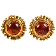 Vintage Chanel Red & Gold Tone Gripoix Stone Clip On Earrings