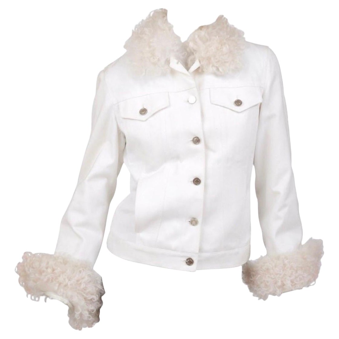 Tom Ford pour Gucci, veste vintage en jean blanc et fourrure d'agneau, A/H 2001 en vente